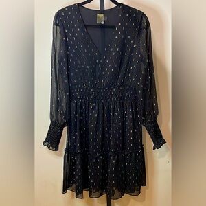 Taylor Black Long Sleeve V-Neck Dress